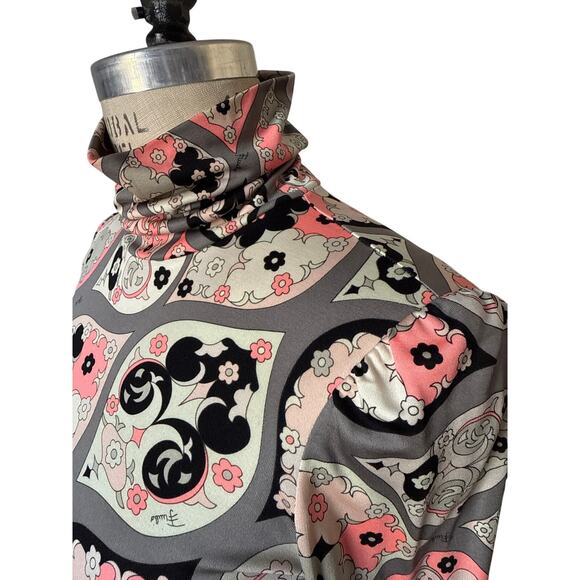 Vintage Emilio Pucci Silk Turtleneck Groovy Print Blouse Size 4 - Picture 3 of 9